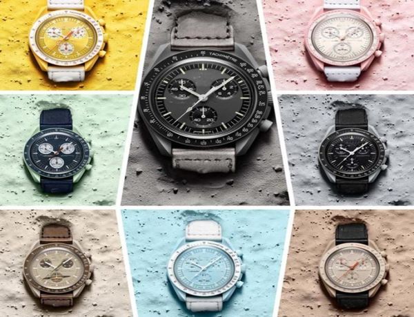 

2022 moon summer new designer 6 pins s mark functional speedmaster planet quartz watch swatch couple watch2524226, Slivery;golden
