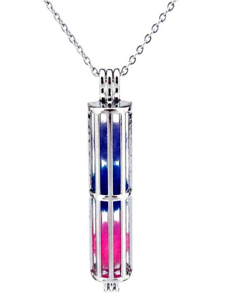 

silver 41mm rectangle tube hollow oil diffuser locket women aromatherapy beads pearl oyster cage necklace pendantboutique gift8428210