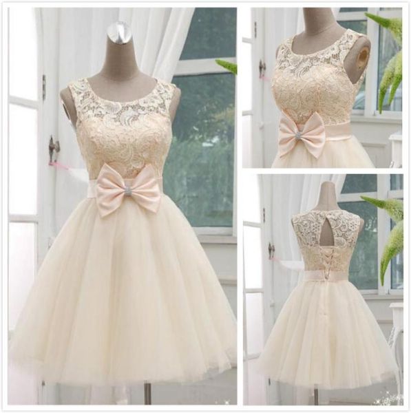 

light champagne knee length lace and tulle wedding gown laceup with bow junior bridesmaid dresses6697779, Blue;red