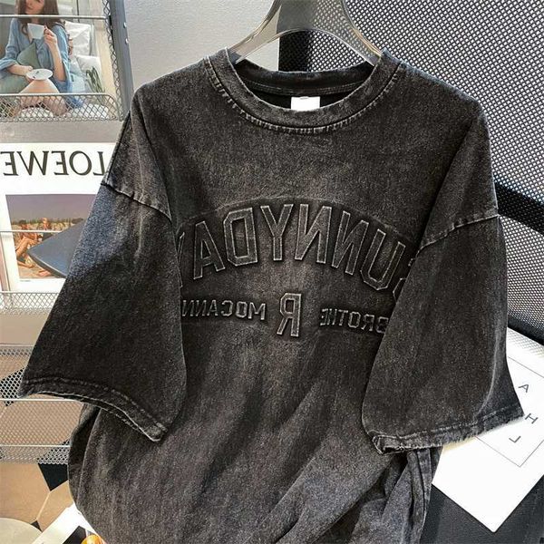 

men's t-shirts gmiixder dark black shirt vintage high street letter short sleeve t-shirt men women 2023ss loose punk gothic stencil let, White;black