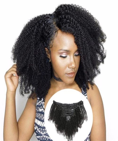 

mongolian afro kinky curly clip in human hair extensions 120gset 8pcs 4b 4c curl hair bundles natural color clips ins3799984, Black;brown