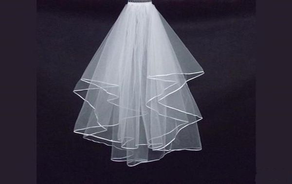

two layers bridal veils white tulle short bride wedding veil with comb ribbon edge bridal accessories 2018 406788, Black