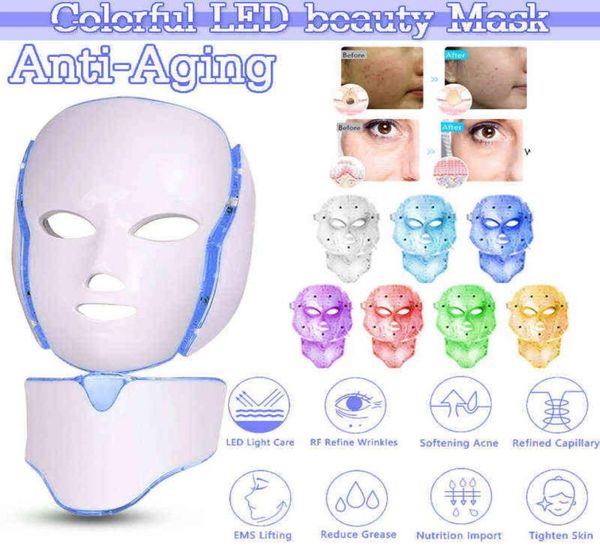 

7 colors led mask skin rejuvenation pon light therapy anti aging face beauty machine whitening neck skincare tool vip 2205208780257