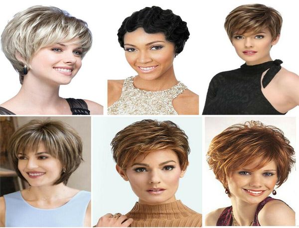 

lady women fashion short curly wigs black blonde wavy hair pexie boycut wig6176122