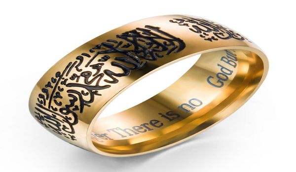 

trendy mens women stainless steel quran messager rings vintage islamic halal words bague arabic drop5965370, Golden;silver