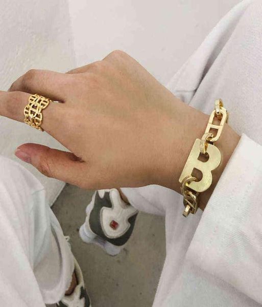 

flashbuy 2020 new design gold color metal letter b bracelets for women thick link chain bracelet fashion jewelry8339844, Golden;silver