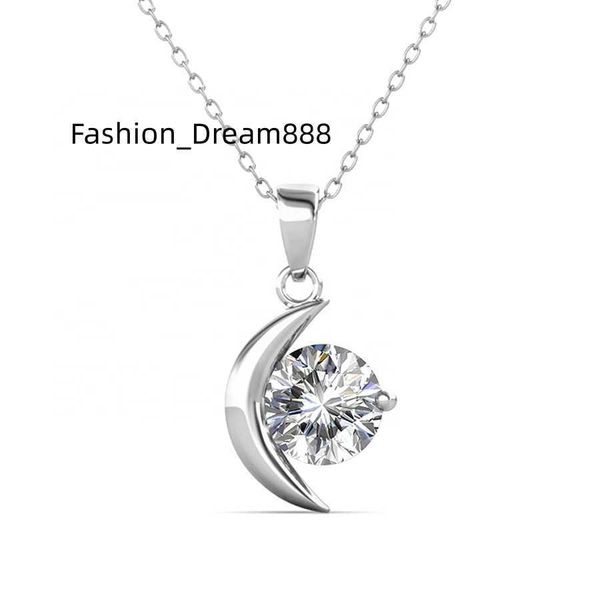

environmental friendly moissanite diamond 925 silver 18k gold plated custom crescent moon pendant necklace destiny jewellery