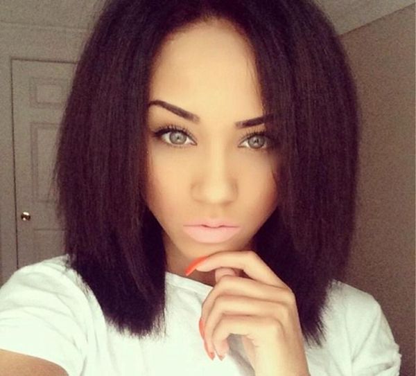 

short yaki synthetic wigs for black women short bob wig natural black yaki kinky straight hair synthetic lace front wigs with baby8399733