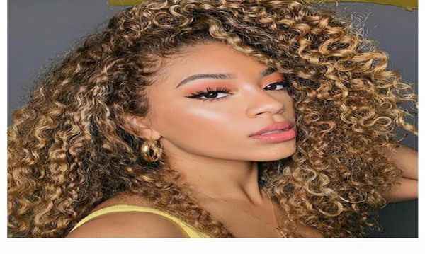 

1b 30 ombre honey blonde curly simulation human hair wigs with baby hair loose curly synthetic lace front wig for women pre pluck9966485, Black