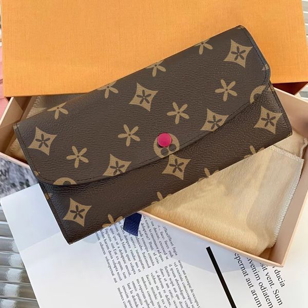 

vintage m60697 women brown flower bag mens passport holder genuine leather key wallets emilie designer button coin purses purse business lon, Red;black