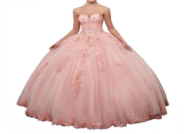 

2019 latest pink quinceanera dress sweetheart lace crystals beading tulle 16 years girl party vestidos ball gown corset back9094321, Blue;red