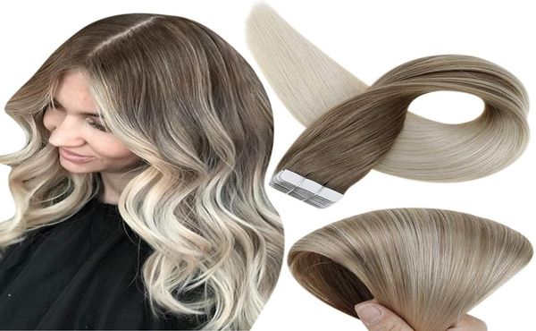 

fshine balayage tape in hair extensions 12 inch human hair tape in extensions pu tape in hair extensions color 8 ash brown fading 4444702, Black