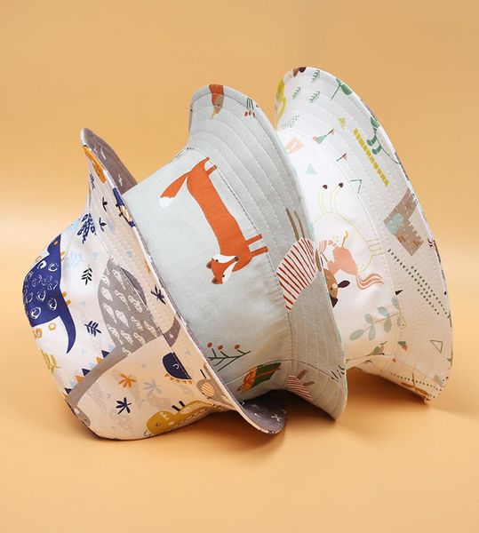 

doublesided children039s shade fisherman hat basin hats animals print sun protection hat sunscreen cap girls bucket caps beach4198138, Yellow