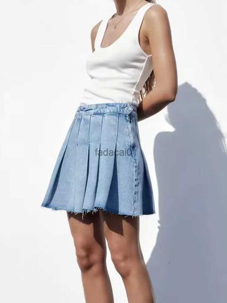 

nlzgmsj traf pleated denim mini skirt woman solid blue jeans summer skirt for women high waist short skirts y2k streetwear l230621, Black