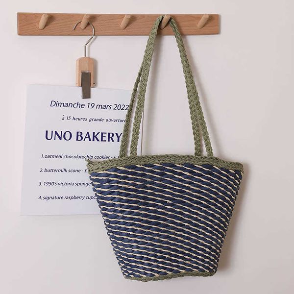 

small design color shoulder grass woven bag new simple twill handheld woven bag women's beach resort bag