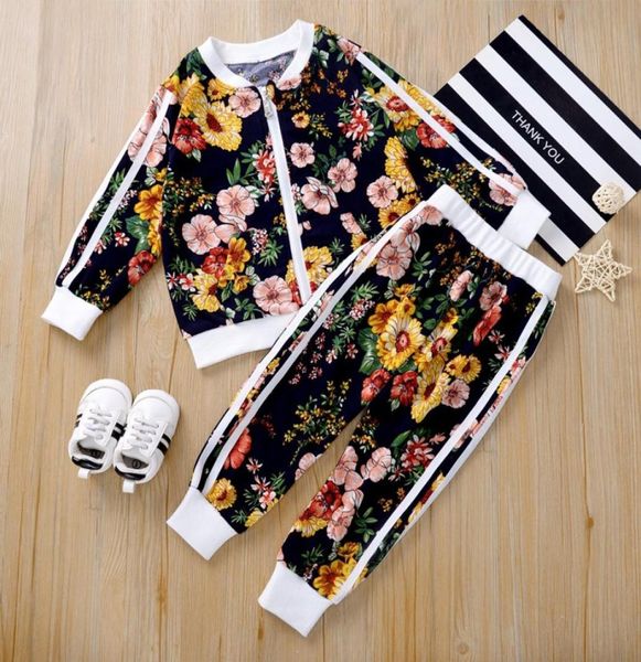 

kids girls clothes set floral print long sleeve sweatshirt pants cotton toddler autumn tracksuit jogging suits 26t whole drop9792946, White