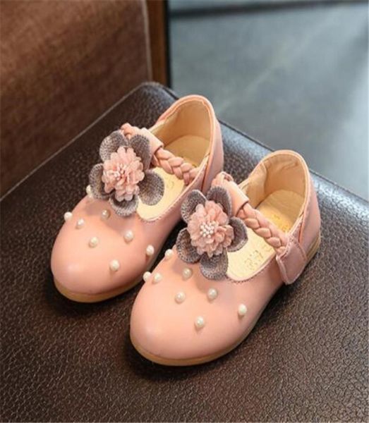 

kids girls sneakers spring autumn pearl flowers princess leather shoes for child flats toddlers baby single shoe5026823, Black;red