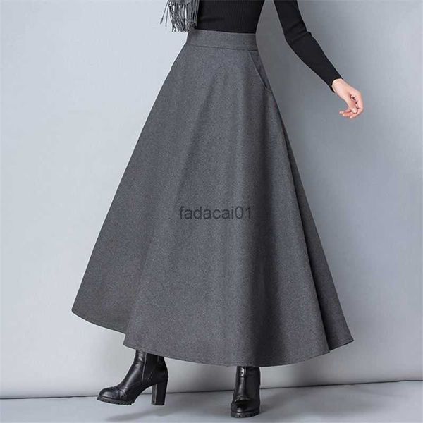 

winter women long woolen skirt fashion high waist basic wool skirts female casual thick warm elastic aline maxi skirts o839 l230621, Black