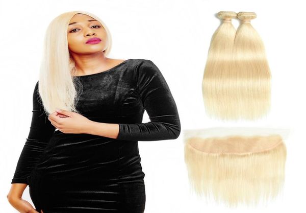 

malaysian straight hair bundles with lace frontal closure 613 blonde human hair frontal with baby hair 3 bundles with closure remy8473811, Black;brown