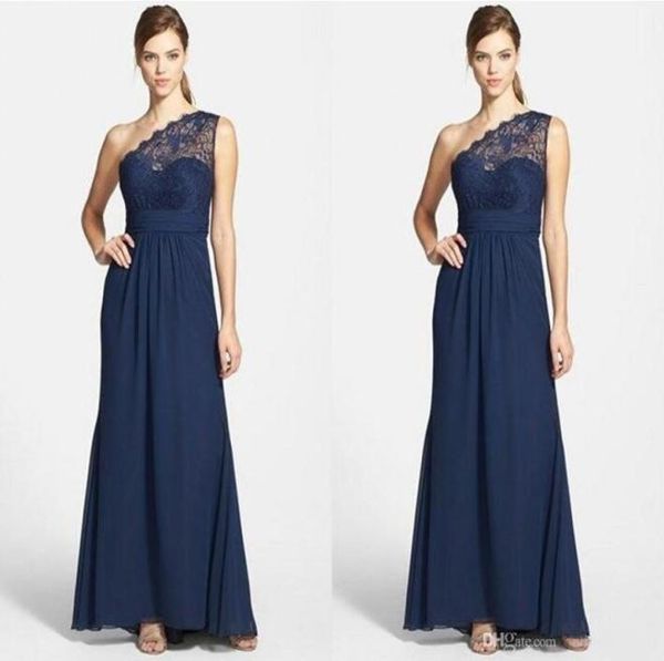 

custom navy blue one shoulder bridesmaid dresses chiffon pleats simple lace wedding party gowns full length formal dress lon8538045, White;pink