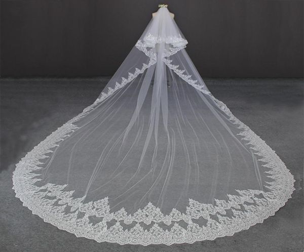 

luxury 5 meters lace edge 2 layers bling sequined lace wedding veil with comb 2 t bridal veil wedding accessories8330989, Black