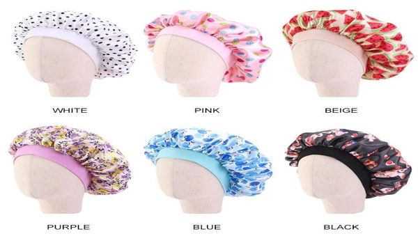 

fashion kids floral satin bonnet girl satin night sleep cap hair care soft cap head cover wrap beanies skullies 6 colors4785951, Yellow