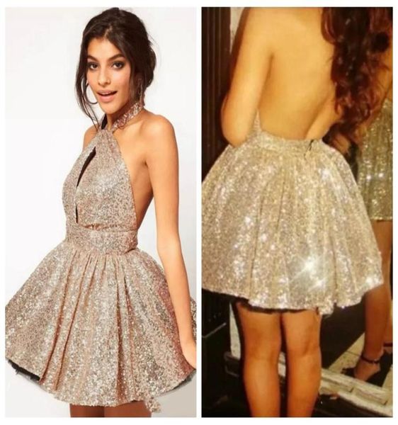 

bling bling halter sequin short junior bridesmaids dresses backless custom vestidos de prom party gowns sequins honor of maid8463416, White;pink