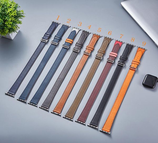 

good in stock apple watch band double loop leather ring iwatch series 6 5 4 3 2 replacement wrist strap 38mm 40mm 42mm 44mm5089307, Black;brown