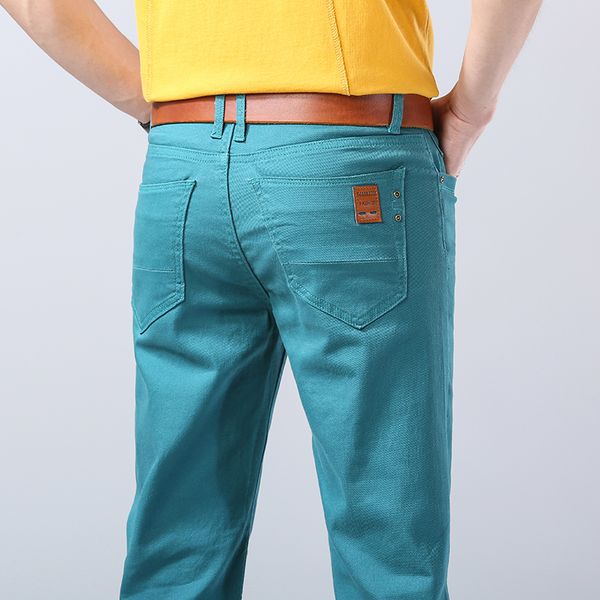 

men s jeans spring summer red stretch regular fit classic style business casual cotton slim trousers denim pants male brand 230629, Blue