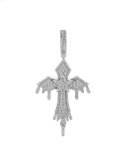 

diamond cz 14k white gold plated 925 sterling silver pendant religious iced out cross necklace pendant