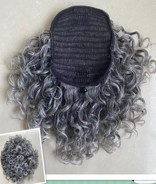 

silver grey human hair pony tail hairpiece wrap around dye natural hightlight salt and pepper short long loose wave gray pony7802068, Black