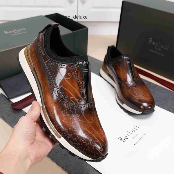 

berluti handmade leather sneaker shoes fast track scritto mens casual genuine embroidery classic trainers lover sneake229t