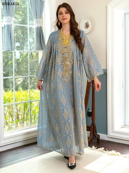 

ethnic clothing gorgeous party evening dresses for women dubai muslim vintage sequin gold thread embroider abaya moroccan kaftan siskakia 23, Red