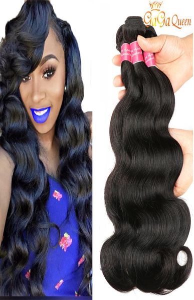 

8a peruvian virgin brazilian indian malaysian body wave human hair weave bundles natural color gaga queen1084615, Black