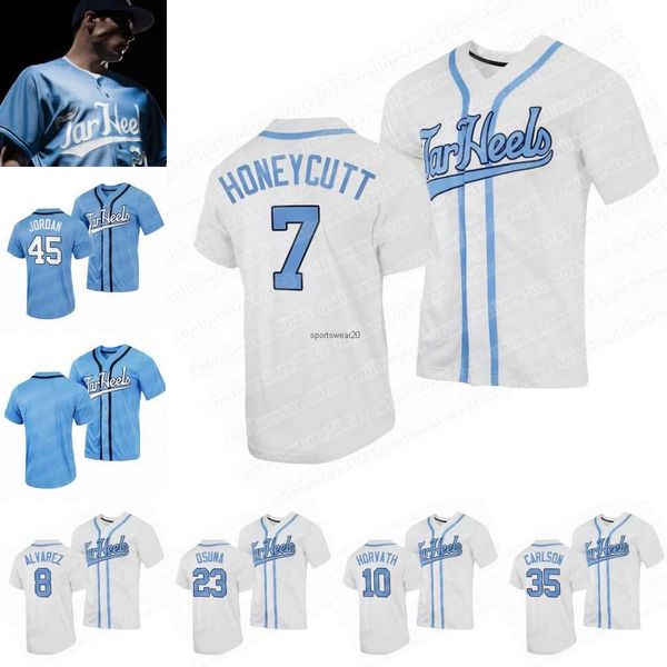 

new honeycutt north college wears carolina vance tar heels baseball jersey alberto osuna mac horvath max carlson danny serretti, Blue;black