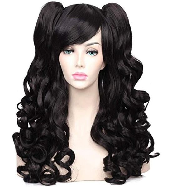 

long curly hair care cosplay wig with 2 ponytailsblack 013832668, Black