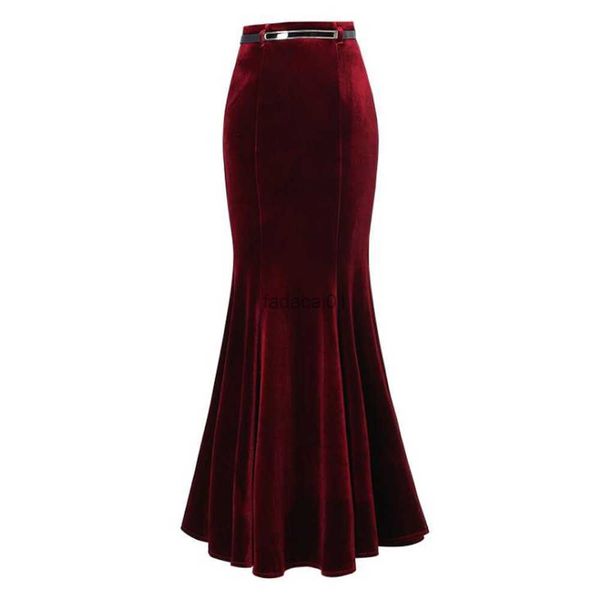 

skirt women autumn fashion 4xl 5xl floorlength maxi velvet skirts solid color long bodycon slim fit mermaid skirts l230621, Black