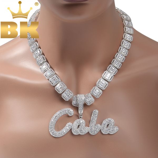 

pendant necklaces the bling king custom brush script letter two tone micro paved cz personalized name plate necklace hiphop jewelry 230629, Silver