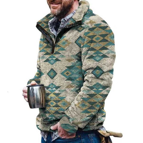 

autumn and winter 2023 men's casual flannel plush sweater button pocket, Black