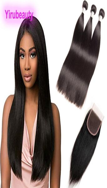 

peruvian unprocessed human hair 3 bundles with 4x4 lace closure with baby hair straight hair products 830inch natural color4014021, Black;brown