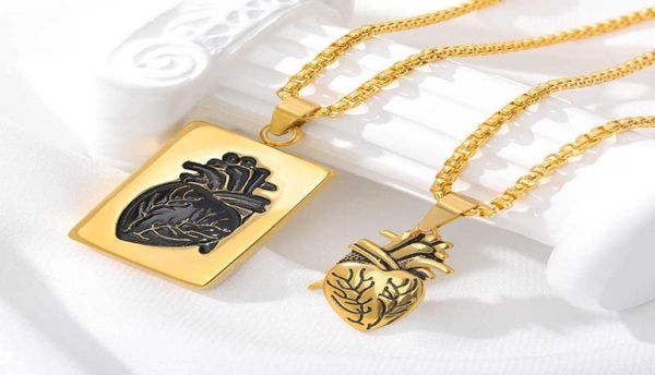 

pendant necklaces punk rock anatomical heart necklace set gothic jewelry stainless steel titanium detachable rectangle pendant nec3911889, Silver