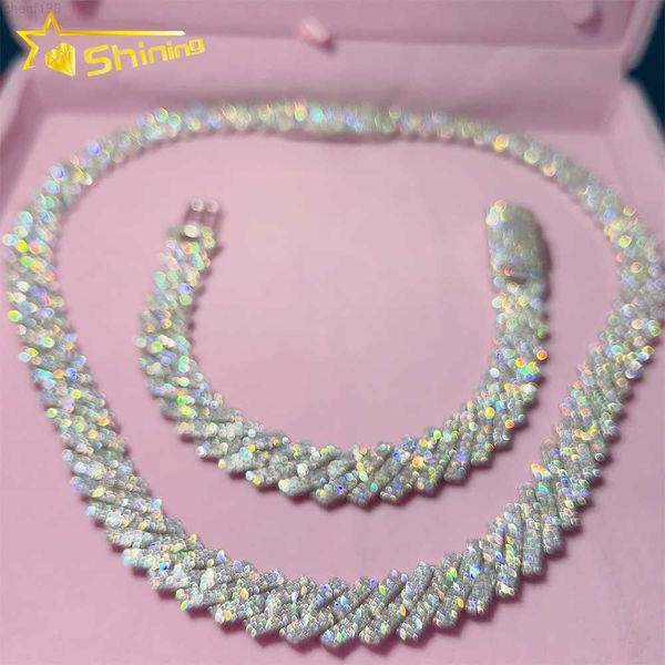 

dropshipping 13mm 2rows vvs moissnaite iced out hip hop jewelry moissanite cuban chain, Silver