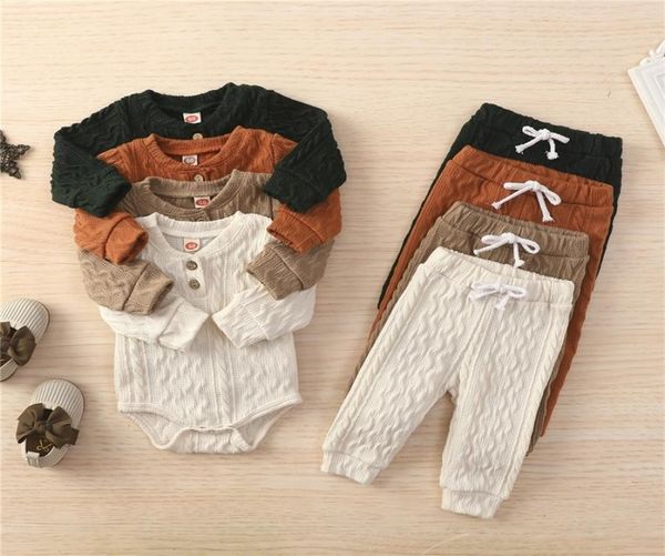 

4 colors born baby knitted warm 2pcs suit toddler girl boy long sleeve romper pants fall winter homewear 2208021582537, White