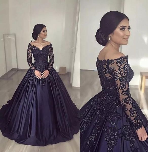 

gothic black aline satin wedding dress for bride 2022 lace full sleeve beads vneck long bridal dresses formal gowns custom made8650429, White