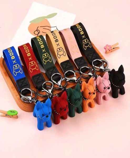 

punk french bulldog keychain jewelry pu leather dog keychains for women bag pendant trinket men039s car keyring key chain5229477, Red;brown