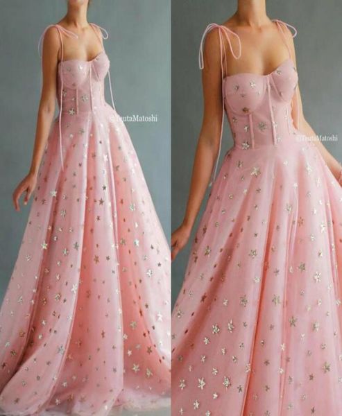 

2020 pink prom dresses spaghetti lace bling star floor length evening dress a line custom made special occasion gowns4000234, Black;red