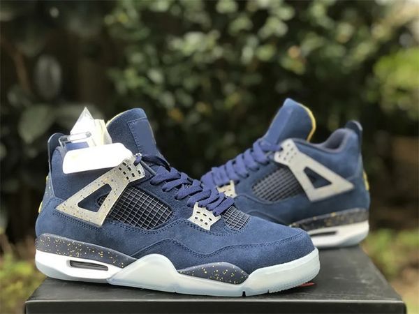 

exclusive suede jumpman 4s men women shoes navy blue silver metalic designer basketball shoes outdoor sneakers size available fast delivery