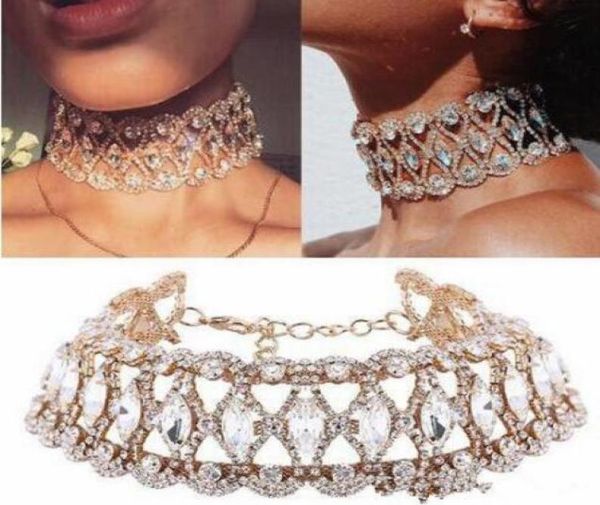 

2020 luxury hollow flower crystal rhinestone choker collar necklaces women gold silver chain necklace wedding jewelry for party gi4034463, White