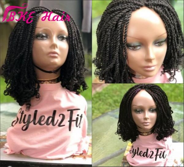 

popular short braided lace front wigs natural black kinky tip braid synthetic wig for black women 2862338