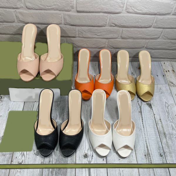 

designer shoes women sandals one-way slippers fine heeled designer summer sandals high heels with box, Black